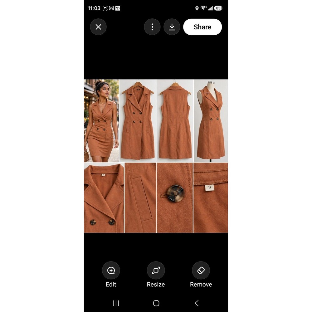 Women’s Rust Faux Suede Tuxedo Blazer Dress S Double Breasted Sleeveless